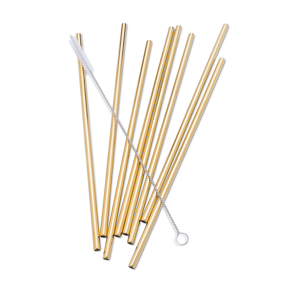 Straight Straws with Brush. 9 Pieces-Gold