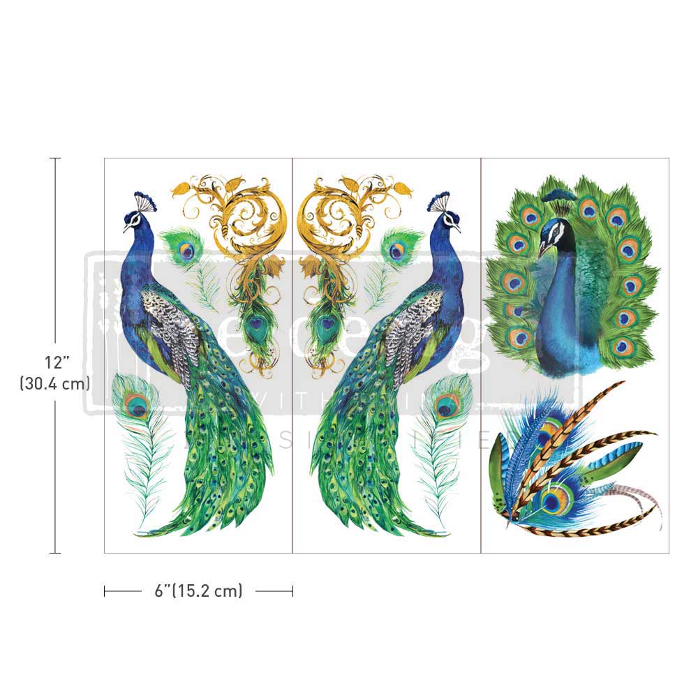 Decor Small Transfers® – Peacock Paradise– 3 sheets, 6″x12″