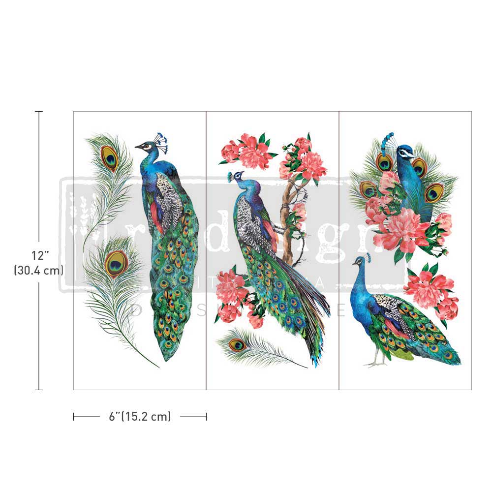 Decor Small Transfers® – Royal Peacock – 3 sheets, 6″x12″