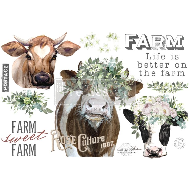 Decor Transfers® – Golden Fields Farm  – total sheet size 24″x35″, cut into 2 sheets