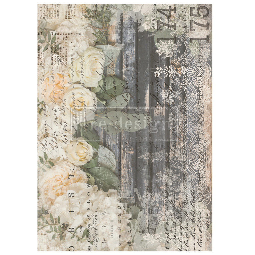 Redesign Decor Transfers® –White Fleur– Total Sheet Size 24″X35″, Cut Into 3 Sheets