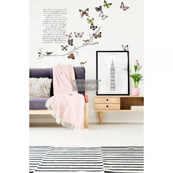 Decor Transfer by Redesign with Prima® – Parisian Butterflies– Total Sheet Size 24″X35″, CUT INTO 2 SHEETS