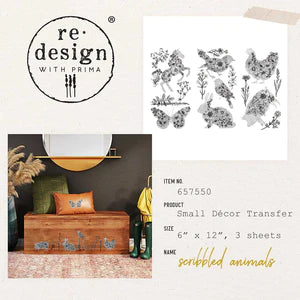 Decor Small Transfers® – Scribbled Animals – 3 sheets of 6&quot; x 12&quot;