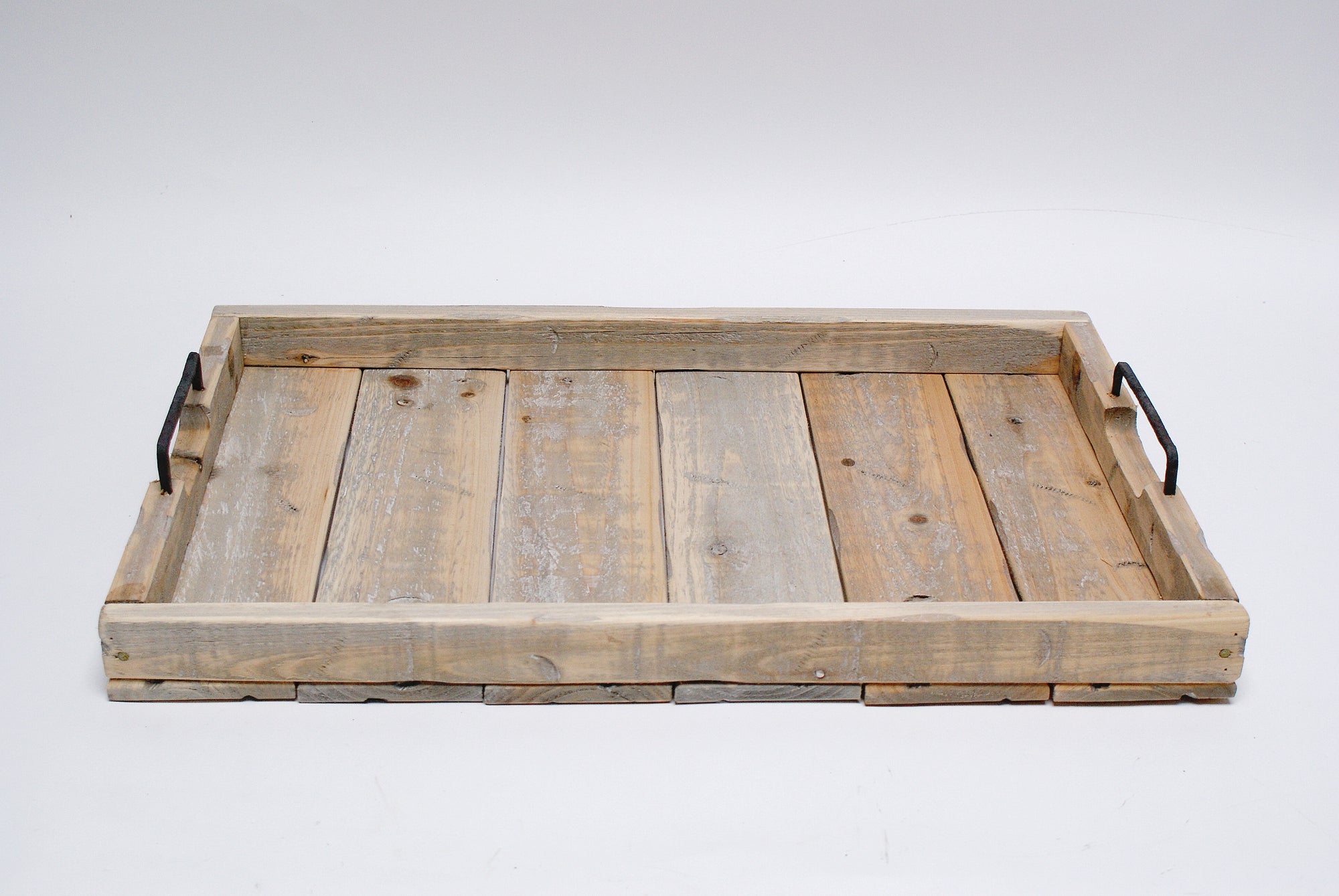 16x24 Rectangular Wood Serving Tray With Metal Handles Brown