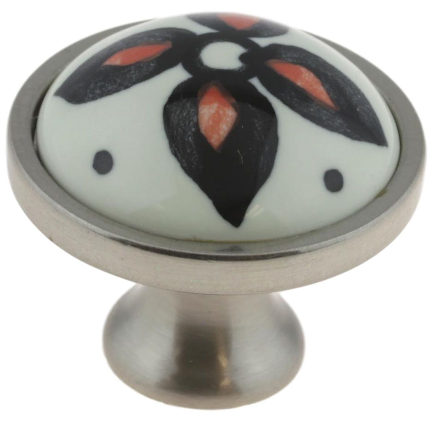 Knob Satin Nickel Base With A Ceramic Center 1 1/4&quot;