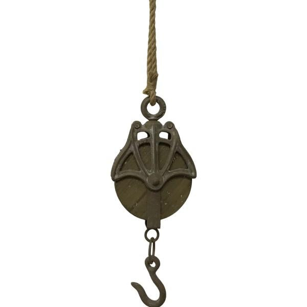 Wood and Metal Pulley on Rope